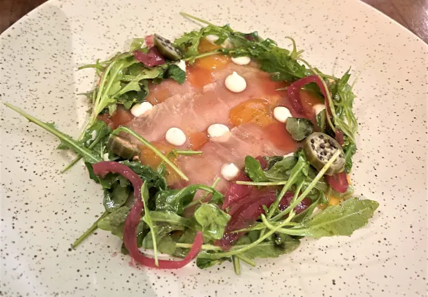 Cori Pastificio Trattoria signature dishes Ricciola (Hamachi Crudo)Ruota alla MenfitanaFresh Pappardelle